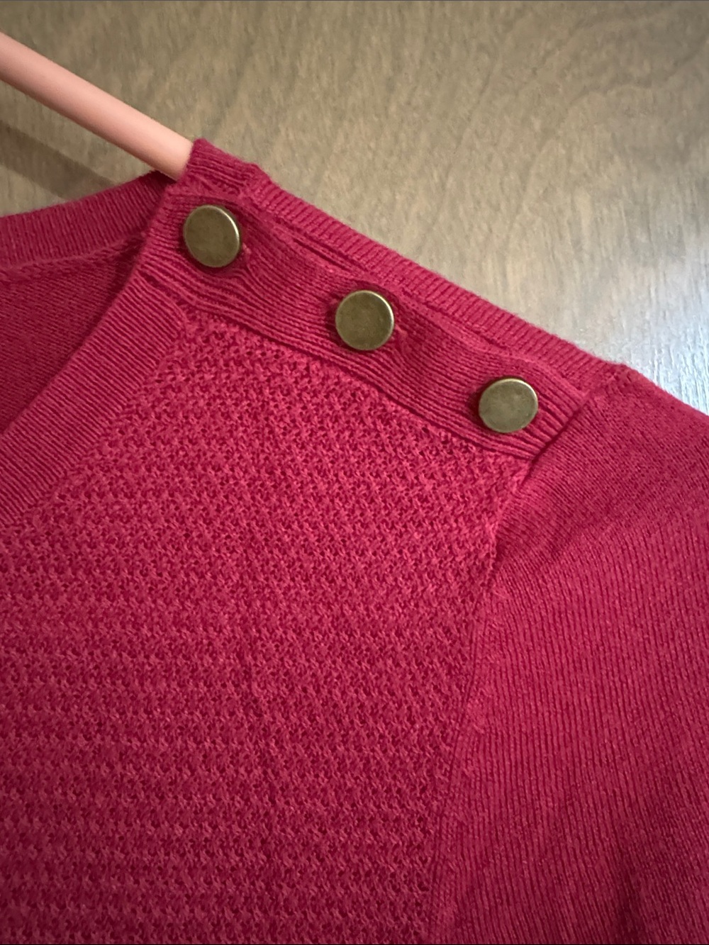 LOFT Raspberry Short-Sleeve Button-Shoulder Knit Top - Picture 3 of 6